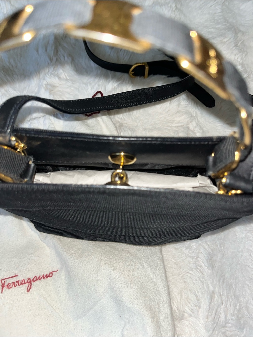 ✨Vintage 90s Salvatore Ferragamo Black Grosgrain Vara Link Mini Bag Crossbody - Picture 7 of 7